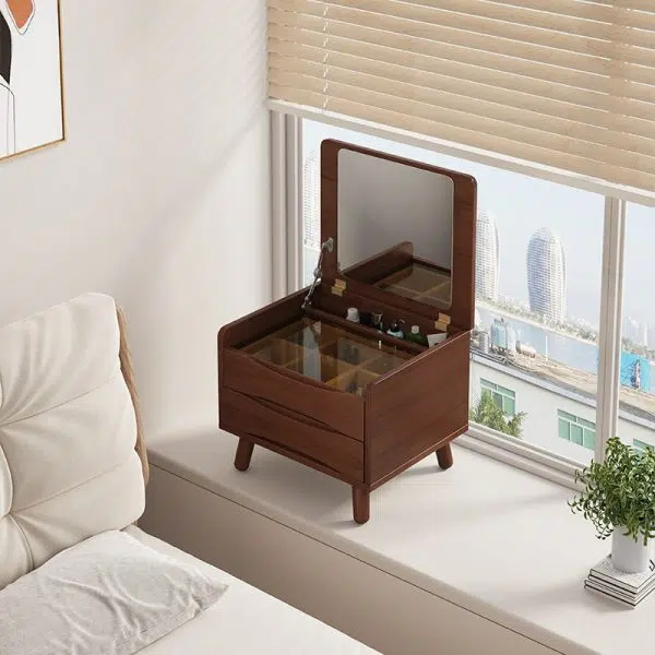 Contemporary Nordic Rectangular Rubber Wood Metal Makeup Vanity 1-Drawer Storage For Bedroom - Image 14