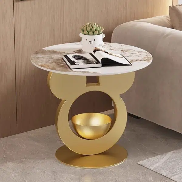 Contemporary Creative Round Mouse Bowl Slab Metal End Table 1-Storage For Living Room - Image 4