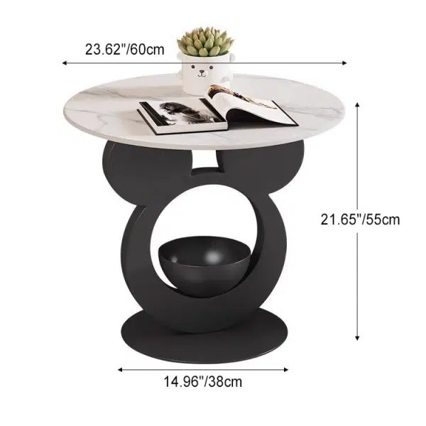 Contemporary Creative Round Mouse Bowl Slab Metal End Table 1-Storage For Living Room - Image 5