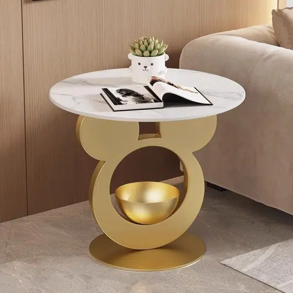 Contemporary Creative Round Mouse Bowl Slab Metal End Table 1-Storage For Living Room - Image 7