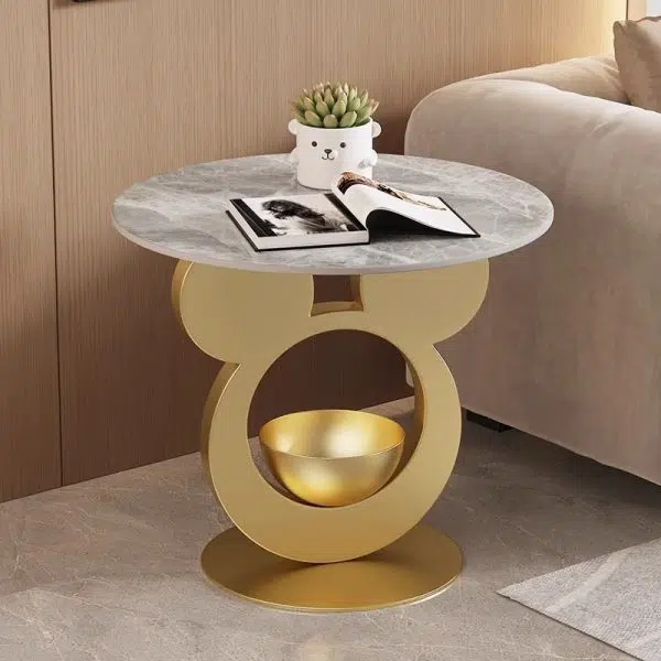 Contemporary Creative Round Mouse Bowl Slab Metal End Table 1-Storage For Living Room - Image 8