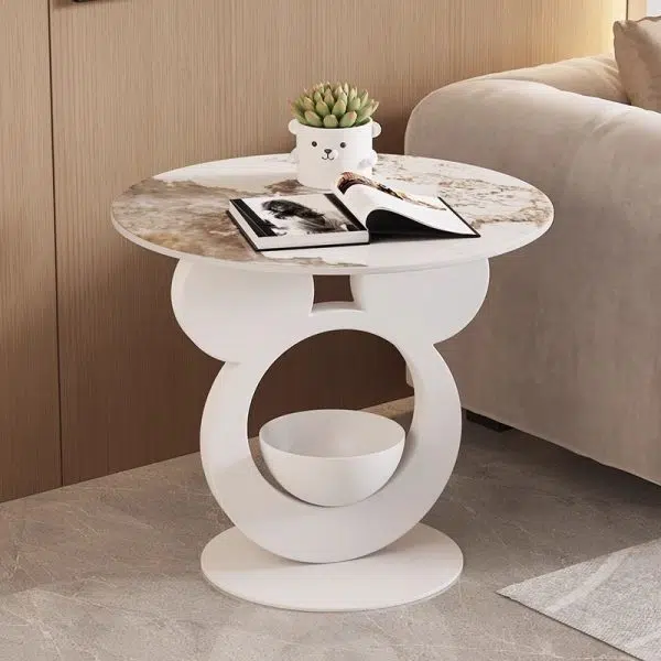 Contemporary Creative Round Mouse Bowl Slab Metal End Table 1-Storage For Living Room - Image 2