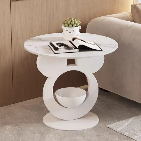 Contemporary Creative Round Mouse Bowl Slab Metal End Table 1-Storage For Living Room - Image 9