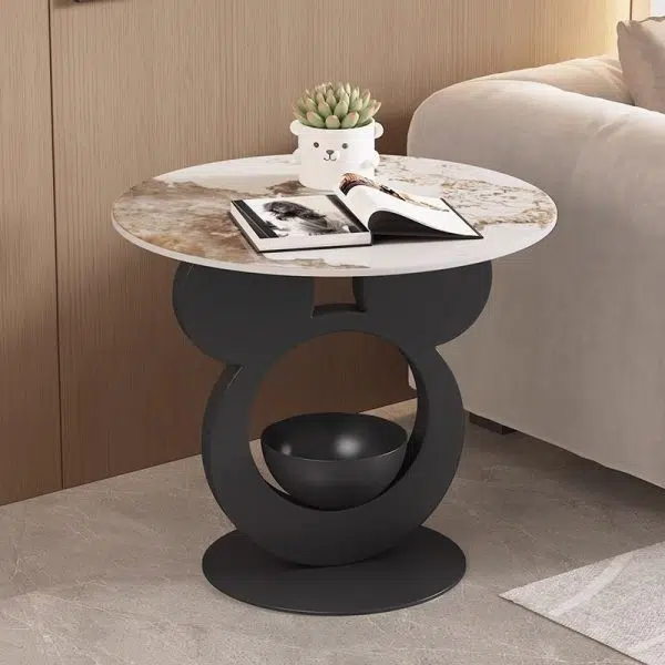Contemporary Creative Round Mouse Bowl Slab Metal End Table 1-Storage For Living Room - Image 11