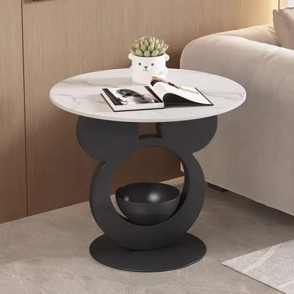 Contemporary Creative Round Mouse Bowl Slab Metal End Table 1-Storage For Living Room - Image 12