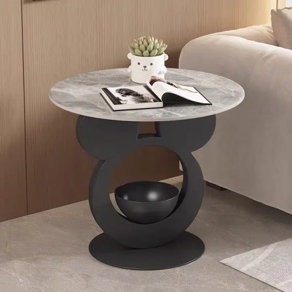 Contemporary Creative Round Mouse Bowl Slab Metal End Table 1-Storage For Living Room - Image 3