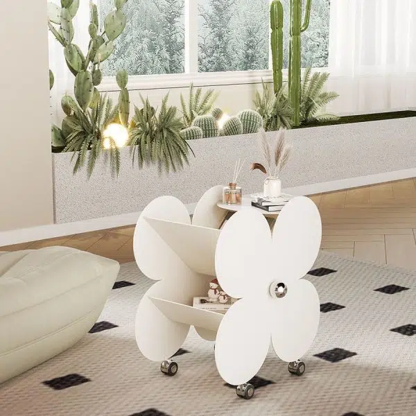 Contemporary Nordic Flower Four-leaf Clover Metal Steel Side Table 2-Shelf For Living Room - Image 10