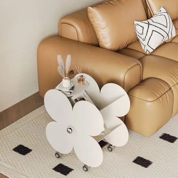 Contemporary Nordic Flower Four-leaf Clover Metal Steel Side Table 2-Shelf For Living Room - Image 11