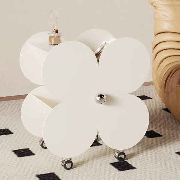 Contemporary Nordic Flower Four-leaf Clover Metal Steel Side Table 2-Shelf For Living Room - Image 3