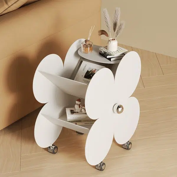 Contemporary Nordic Flower Four-leaf Clover Metal Steel Side Table 2-Shelf For Living Room - Image 2