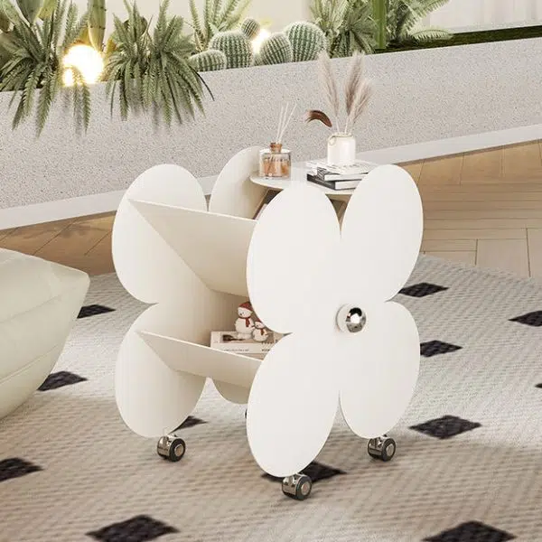 Contemporary Nordic Flower Four-leaf Clover Metal Steel Side Table 2-Shelf For Living Room - Image 4