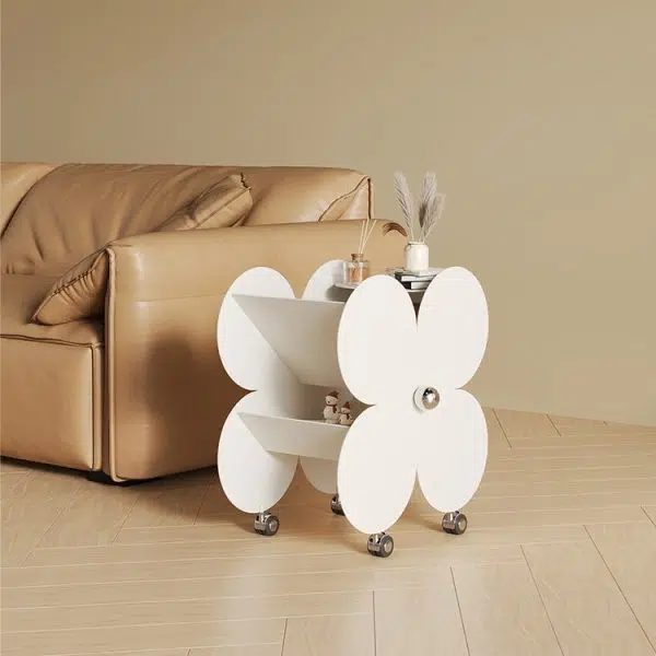 Contemporary Nordic Flower Four-leaf Clover Metal Steel Side Table 2-Shelf For Living Room - Image 9