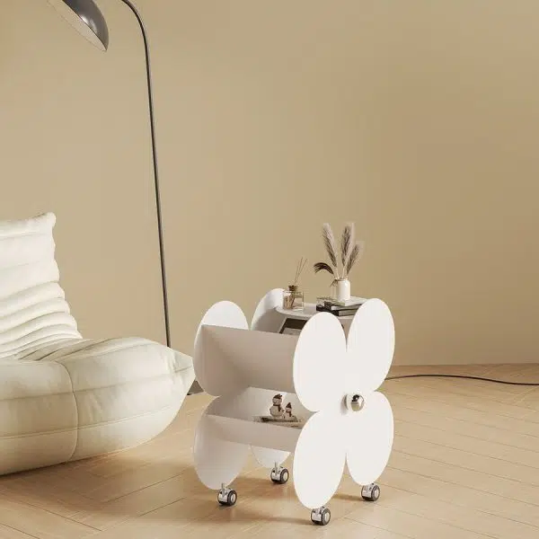 Contemporary Nordic Flower Four-leaf Clover Metal Steel Side Table 2-Shelf For Living Room - Image 5