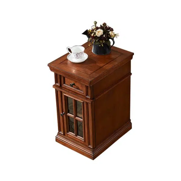 Contemporary Retro Rectangular Rubber Wood Fiberboard Metal Side Table 1-Drawer Cabinet For Bedroom - Image 19