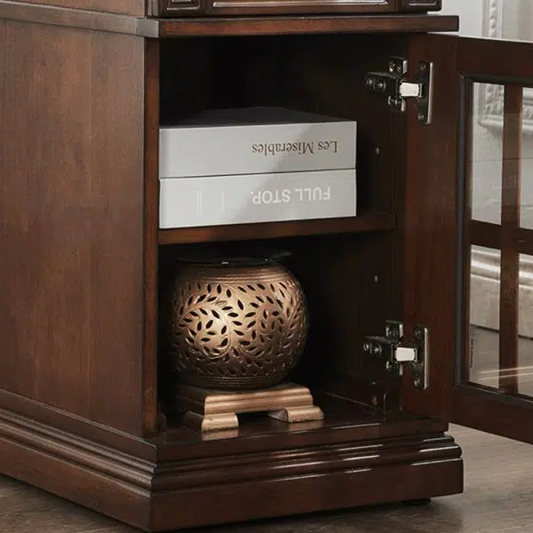 Contemporary Retro Rectangular Rubber Wood Fiberboard Metal Side Table 1-Drawer Cabinet For Bedroom - Image 11