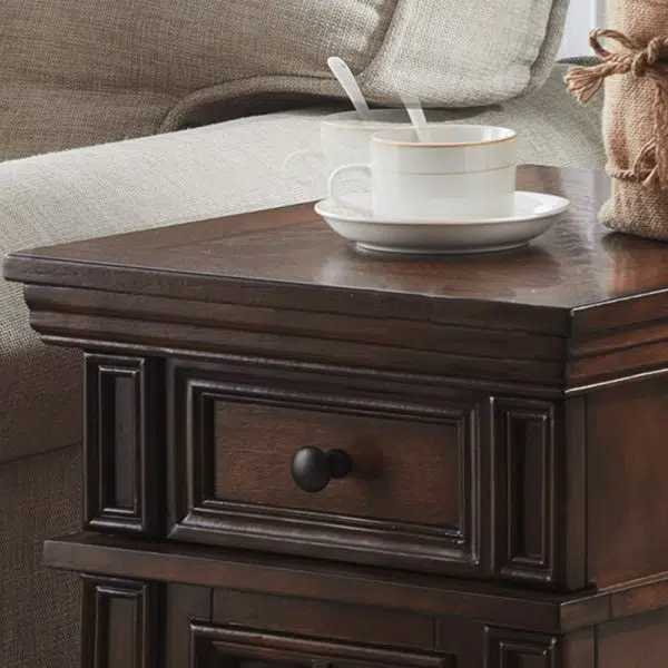 Contemporary Retro Rectangular Rubber Wood Fiberboard Metal Side Table 1-Drawer Cabinet For Bedroom - Image 9