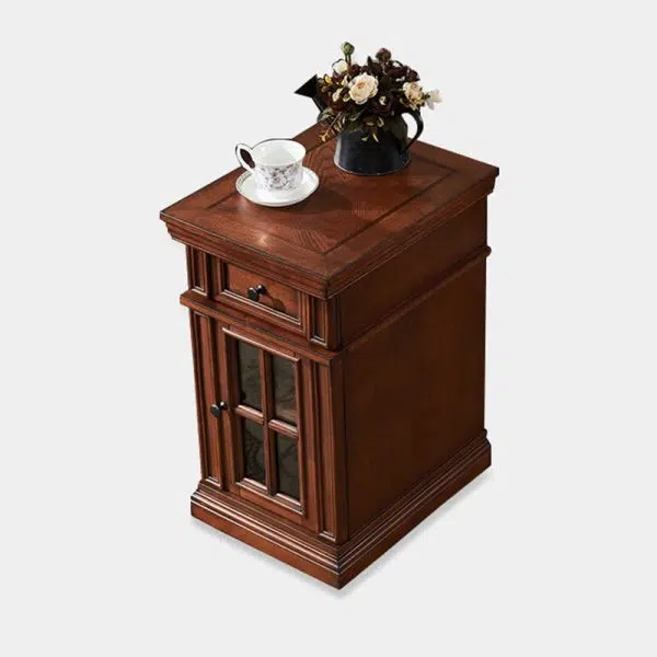 Contemporary Retro Rectangular Rubber Wood Fiberboard Metal Side Table 1-Drawer Cabinet For Bedroom - Image 20