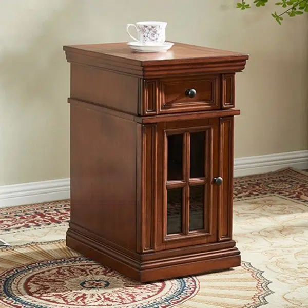 Contemporary Retro Rectangular Rubber Wood Fiberboard Metal Side Table 1-Drawer Cabinet For Bedroom - Image 13