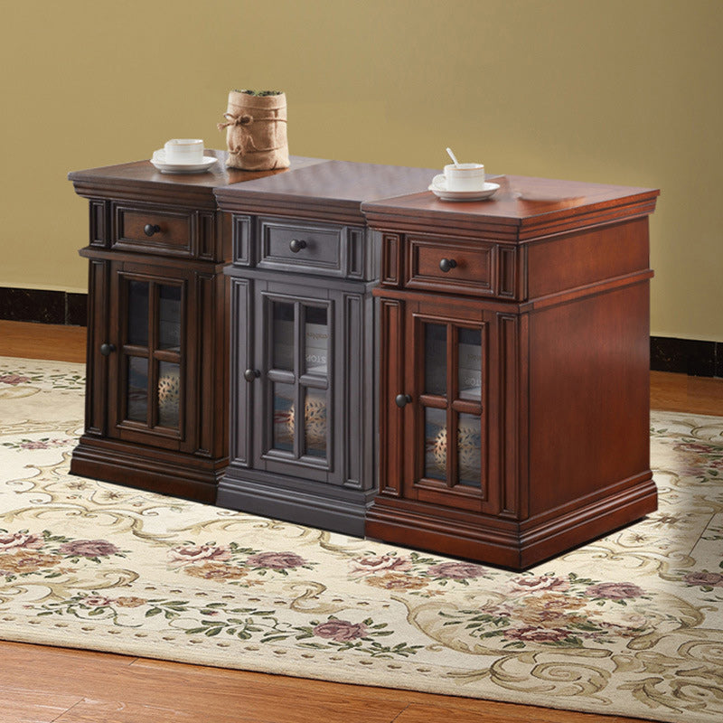 DFM-Table-FX01279-21.jpg Contemporary Retro Rectangular Rubber Wood Fiberboard Metal Side Table 1-Drawer Cabinet For Bedroom - Image 1