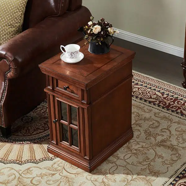 Contemporary Retro Rectangular Rubber Wood Fiberboard Metal Side Table 1-Drawer Cabinet For Bedroom - Image 5