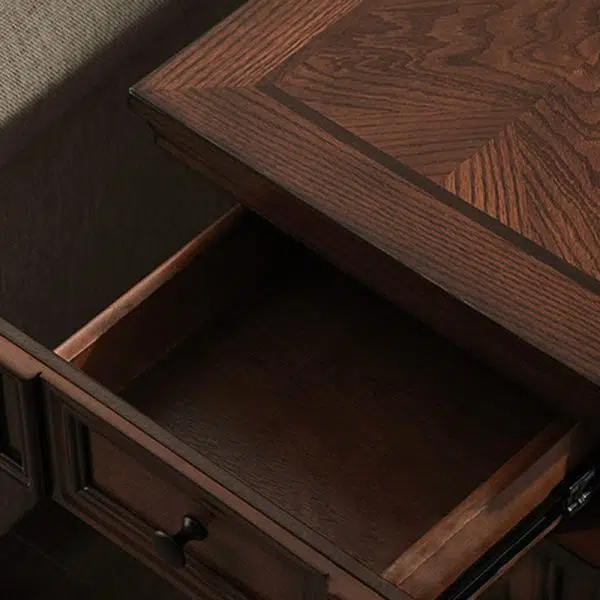 Contemporary Retro Rectangular Rubber Wood Fiberboard Metal Side Table 1-Drawer Cabinet For Bedroom - Image 8