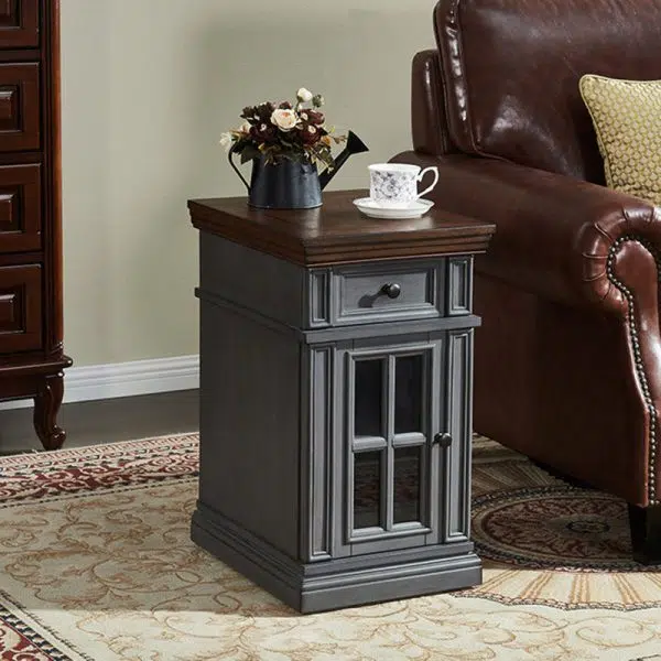 Contemporary Retro Rectangular Rubber Wood Fiberboard Metal Side Table 1-Drawer Cabinet For Bedroom - Image 16