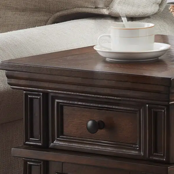 Contemporary Retro Rectangular Rubber Wood Fiberboard Metal Side Table 1-Drawer Cabinet For Bedroom - Image 10