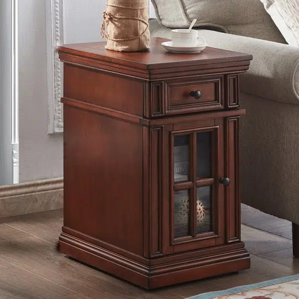 Contemporary Retro Rectangular Rubber Wood Fiberboard Metal Side Table 1-Drawer Cabinet For Bedroom - Image 18