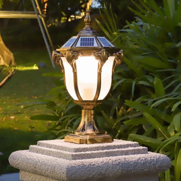 European Retro Die-Cast Aluminum Glass Solar Waterproof Outdoor Garden Landscape Column Light - Image 6