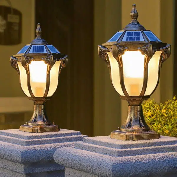 European Retro Die-Cast Aluminum Glass Solar Waterproof Outdoor Garden Landscape Column Light - Image 10