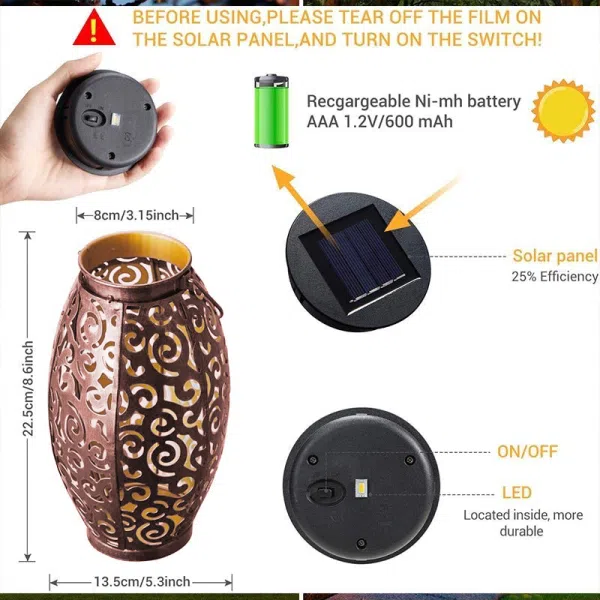 Solar Powered LED Waterproof Red Copper Antique Outdoor Lanterns Solar Lights - Image 6