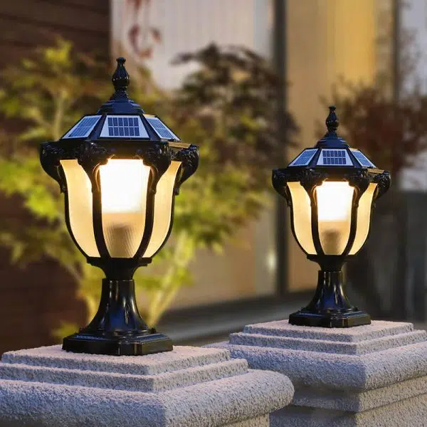 European Retro Die-Cast Aluminum Glass Solar Waterproof Outdoor Garden Landscape Column Light - Image 15
