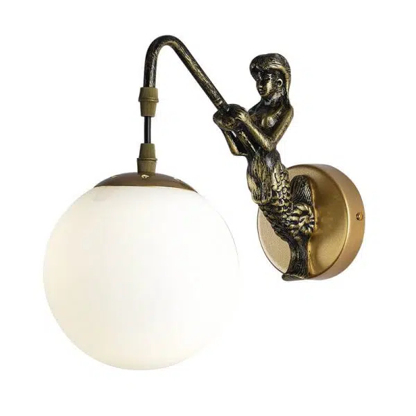Vintage Rustic Mermaid Orb 1-Light Wall Sconce Lamp - Image 8