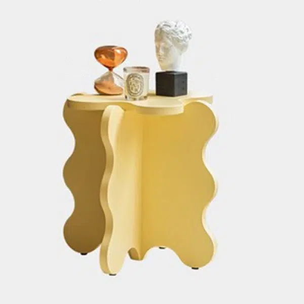 Contemporary Creative Wave Petal Wooden Fiberboard End Table For Living Room - Image 14