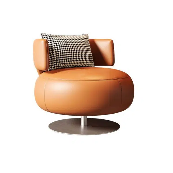 Contemporary Scandinavian Round Curved Leather Sponge Stainless Steel Accent Chair Backrest Rotatable For Living Room - Image 14