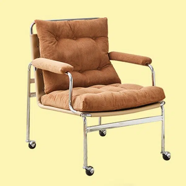 Contemporary Nordic Rectangular Checkered Upholstered Corduroy Leather Stainless Steel Accent Chair For Living Room - Image 17