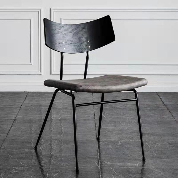 Contemporary Industrial Curved Square PU Leather Iron Dining Chair Backrest Armless For Dining Room - Image 19