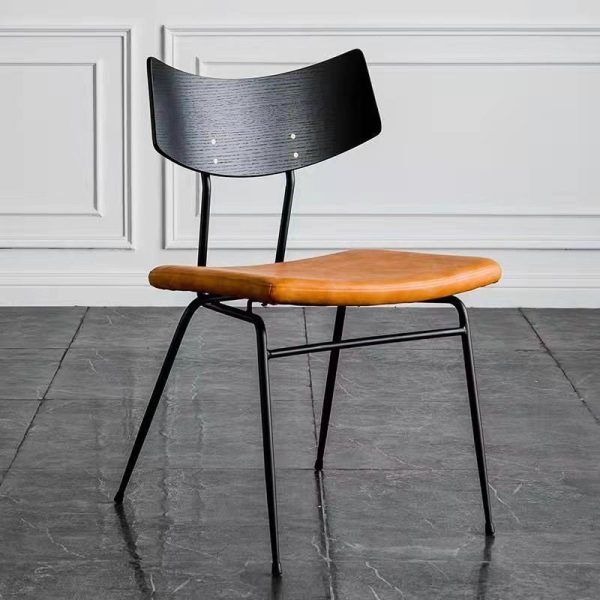 Contemporary Industrial Curved Square PU Leather Iron Dining Chair Backrest Armless For Dining Room - Image 20