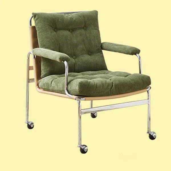 Contemporary Nordic Rectangular Checkered Upholstered Corduroy Leather Stainless Steel Accent Chair For Living Room - Image 18