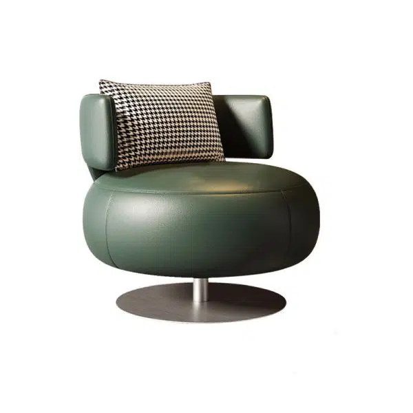Contemporary Scandinavian Round Curved Leather Sponge Stainless Steel Accent Chair Backrest Rotatable For Living Room - Image 15