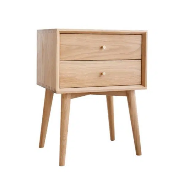 Contemporary Nordic Square Solid Wood Nightstand 2-Drawer For Bedroom - Image 13