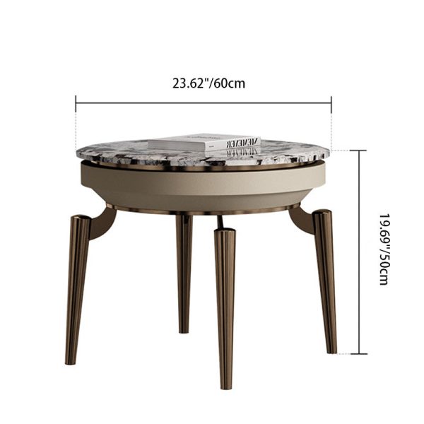 Contemporary Luxury Round Marble Stainless Steel End Table 1-Tier For Living Room - Image 4