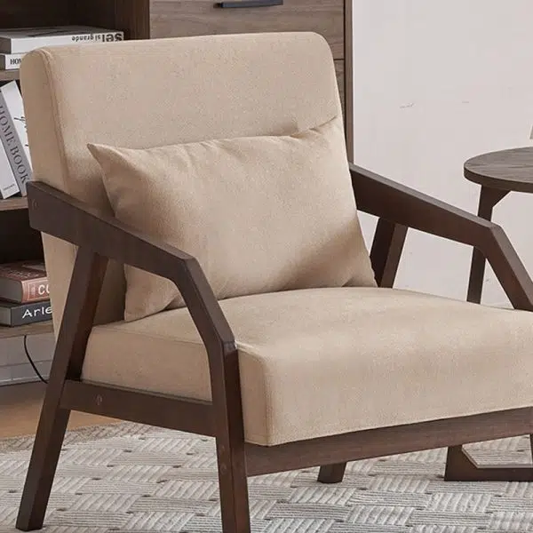 Contemporary Scandinavian Rectangular Fabric Wood Accent Chair Backrest Armrest For Living Room - Image 2