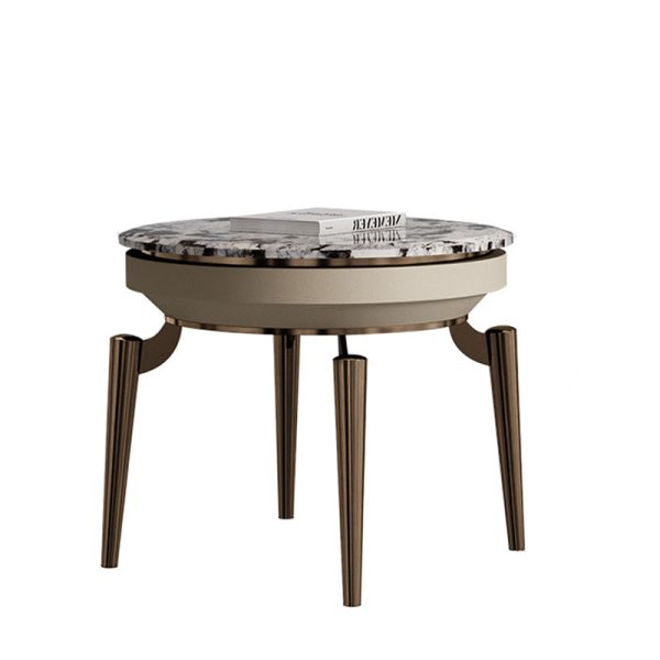 Contemporary Luxury Round Marble Stainless Steel End Table 1-Tier For Living Room - Image 13