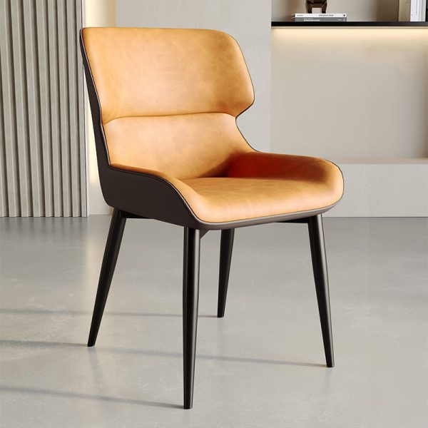Contemporary Scandinavian Leather Carbon Steel Sponge Square Vein Lines Dining Chair Backrest For Dining Room - Image 15