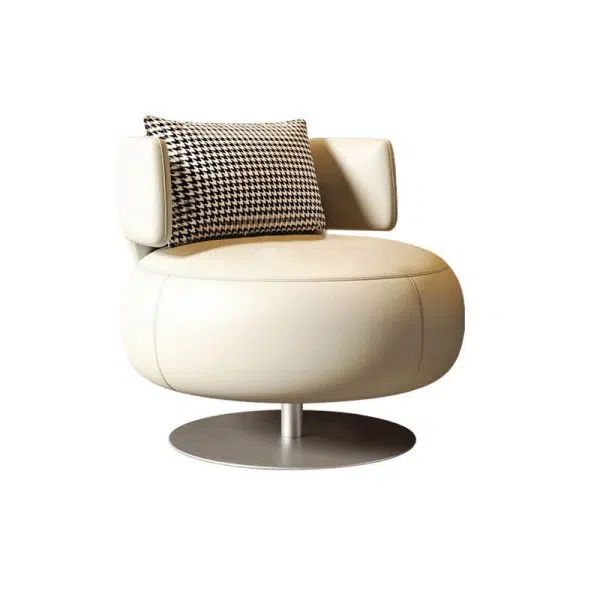 Contemporary Scandinavian Round Curved Leather Sponge Stainless Steel Accent Chair Backrest Rotatable For Living Room - Image 16
