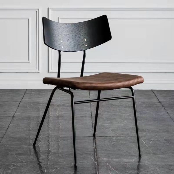 Contemporary Industrial Curved Square PU Leather Iron Dining Chair Backrest Armless For Dining Room - Image 21