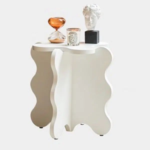 Contemporary Creative Wave Petal Wooden Fiberboard End Table For Living Room - Image 16