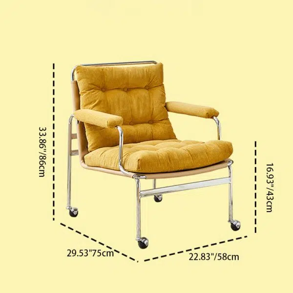 Contemporary Nordic Rectangular Checkered Upholstered Corduroy Leather Stainless Steel Accent Chair For Living Room - Image 4