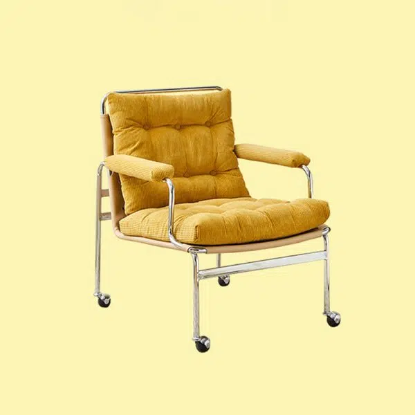 Contemporary Nordic Rectangular Checkered Upholstered Corduroy Leather Stainless Steel Accent Chair For Living Room - Image 19